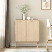 Merryluk Japandi Sideboard Buffet Cabinet – Modern Coffee Bar and Wine Storage Cabinet with Doors for Kitchen, Dining Room, or Living Room