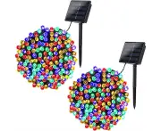 Toscano 2Pcs Solar Christmas Lights 39ft 100 LED 8 Modes Solar String Lights Waterproof-Colorful