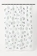 VEDA Floral Pattern Shower Curtain, 180 x 200 cm, White with Sage Green Flowers, Waterproof