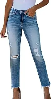 [Generic] Women Destroyed Skinny Denim Jeans Ripped Stretch Distressed Jean Pants Slim Fitting Fringed Elastic Pierced Jeans