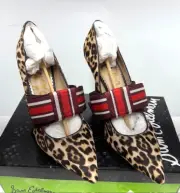 NIB Sam Edelman Maeve Sand Calf Hair Leopard Print Big Bow Heels Women's US 8.5M
