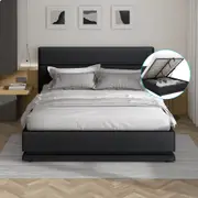 ALFORDSON Bed Frame Gas Lift Storage RGB LED Platform Charcoal - Double Size
