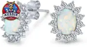 Vintage Estate Style Opal Crown Halo CZ Stud Earrings .925 Sterling Silver 12mm