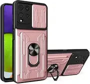 [COMAKU] Ultra Armour Case for Oppo A54s / Oppo A16 / Oppo A16s, TPU + PC Shockproof Case with Slide Camera Cover, Camera Protection with Card Slot, Ring Stand, Mobile Phone Case - Rose Gold