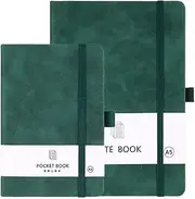 2 Pack Notebook-A6/A5 Lined Journal Notebook,100 Pages 80 GSM Journal Notebook Hardback Notepad with Bookmark, Pen Loop,Premium Leather Hardcover Notebook for Writing Study Office Travel Recording (Green)