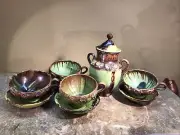 Original Studio Art Pottery Tea Set Embossed Florals Hand Thrown Gift Quality