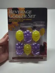 Vtg beverage cooler set of yellow and purple flower reuseable freezer cubes (BP)