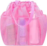 Shower Bag - Gym Tote Bag, Mesh Shower Bag, Mesh Portable Shower Bag, Quick Dry Hangable Shower Tote Bag, Large Capacity Shower Bag, Quick Dry Shower Tote Bag for College Dorm Room, Pink Drawstring