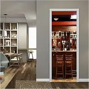 Door Stickers European Bar Counter DIY Door Stickers Home Decoration Wall Stickers Living Room Art Mural Waterpoof PVC Wallpaper (Size : 77x200cm)