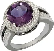 [MOONEYE] Amethyst Gemstone 925 Sterling Silver Halo Split Shank Statement Ring