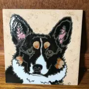 Welsh Corgi Dog, Tri - Hand Painted Tile by Pumpkin Tile - 6 x 6" - D50TRI
