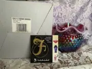 FENTON ART GLASS PLUM OPALESCENT CARNIVAL IRIDIZED HOBNAIL VASE CANDLE BOWL NIB