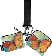 [XYMZR] Mini Zip Around Wristlet keychain Wallet Yellow Butterfly Watercolor for Women Personalized Pattern Detachable Dual Pouch Wristlet Portable Wallet Phone Coin Purse, Multi-colored, One Size