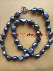 Natural 9-10mm Black Baroque Tahitian Pearl Necklace 18''