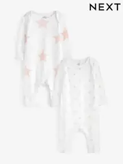 Pink Star 2 Pack Kind To Skin Baby Sleepsuits (0-2yrs) (A71239) | $39 - $44