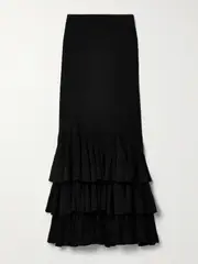 [Zimmermann] Zimmermann - Story 1 Tiered Ruffled Ribbed-knit Maxi Skirt - Black - 0 0 Black