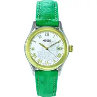 在飛比找momo購物網優惠-【KENZO】玫瑰情緣戀戀腕錶-清新綠皮帶(KN752502