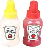 2 Pieces Mini Ketchup & Condiment Bottles, Empty Squeeze Portable Dispenser for Salad Dressing, Lunch Box, BBQ