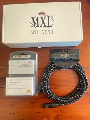 MXL V250 Condenser Microphone Bundle-Mic, Phantom Power & 3 pin XLR Cable- NEW