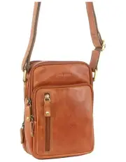 [PIERRE CARDIN] Rustic Leather Cross-Body Bag in Cognac