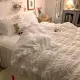 【JEN】泡泡紗水洗棉素色韓式公主風蕾絲四件式床單被套枕套組(雙人白色)