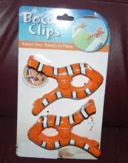 BOCA CHAIR CLIPS "CLOWN FISH" NEW ON CARD! 1 SET OF 2 CLIPS GREAT FOR BEACH !