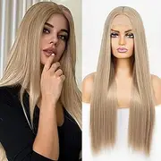 Looxey Synthetic Lace Front Wigs 13X6, 24" Length, Straight, Pre-Shaved, Dirty Blondes, Glueless for Women and Girls, Daily Use