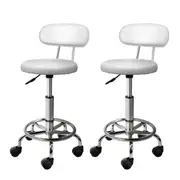 2 x Saddle Salon Stools With Backrest - White