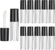 SynHHergyx 10Pcs Empty Lip Gloss Tubes, 1.2ml Clear Mini Refillable Lip Balm Bottles with Wand Clear Plastic Lip Gloss Containers for Lipstick Lip and Different Samples Travel (Black Tube Cap)