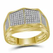 10kt Yellow Gold Mens Round Diamond Symmetrical Arched Square Cluster Ring 1/3