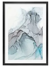 [Profile Australia] Australian Made Blue & Black Abstract Ink 1 Art Print A2 in Black Frame