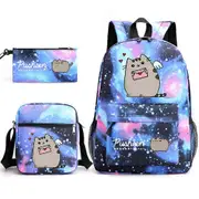 Pusheen Fat Kitty Three Piece Schoolbag Casual Boys And Girls Student Backpack Print Large Capacity Outdoor Backpack(Pink)