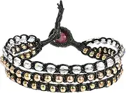 [AeraVida] Pink Fashion Crystal-Fashion Brass Beads Chic Medley Three Strand Bracelet