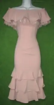 Aidan Mattox Pink Blush Crepe Lace Tiered Mermaid Cocktail Dress 2 $265 MISC