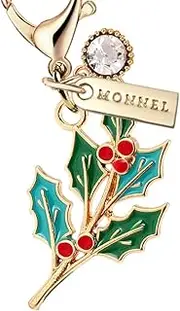 [Monnel] MC363 Christmas leaves Lobster Clasp Charm for Women Girls with Velvet Bag (Green,1 Piece), 2.0 cm (L) X 0.2 cm (W) X 3.4 cm (H), zinc alloy metal, Rhinestone