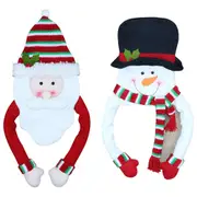 2pcs Christmas Tree Topper Snowman Elk Santa Claus with Scarf Xmas Trees Ornament -Santa Claus and Snowman