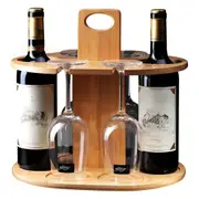 Wooden Wine Rack Free Standing 2Bottles with 4Glasses Holder Bamboo Wine Storage