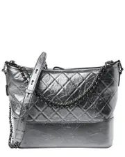 Chanel Silver Leather Aged Quilted Small Gabrielle Hobo (Authentic Pre-Loved)