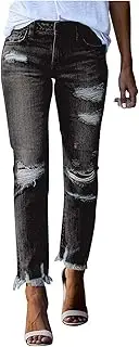 [SMIDOW] Women Raw Hem Ripped Jeans Capri Jeans Cropped Jeans Distressed Jeans Tapered Pants Bootcut Jeans Petite Jeans