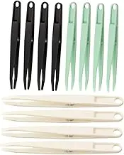 12Pcs Precision Long Tweezers with Non Skid Handles for DIY Crafts Jewelry Making and Repair Projects Durable Flat Head Design