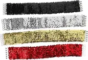 [AKOOSY] 4pcs Decorative Sequin Belt: Stretchy Elastic Waistband For Party Dresses Wide Waist Glitter Belt For Formal And Casual Occasions