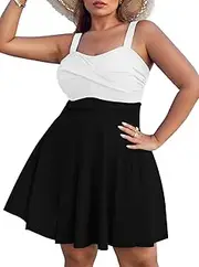 [Sovoyontee] Women Plus Size Tankini Swimsuit Two Piece Flowy Swimdress Bathing Suits with Shorts