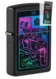 Zippo 49698 Black Light Tarot Card Design Black Matte Lighter + FLINT PACK