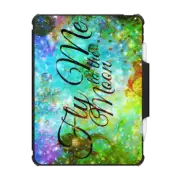iPad Pro 12.9-inch (5th/6th gen) Impact Folio Case FLY ME TO THE MOON, REVISITED - Bold Space Galaxy Romantic Typography Lyrics Colorful Blue Green Teal Galactic Cosmic Romance Abstract Painting