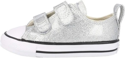 Converse All Star 2v Ox Infant/Baby Trainers, Silver Glitter, size 7 US