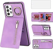Asuwish Phone Case for Samsung Galaxy A52/A52S 5G Wallet Cover with Screen Protector and Cell Accessories Zipper RFID Card Holder Slot Ring Kickstand Flip A 52 S 4G G5 52A S52 52S SM Women Men Purple
