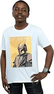 [Absolute Cult] Star Wars Boys The Mandalorian Art Poster T-Shirt White 12-13 years