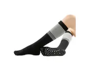 Women Long Massage Pilates Socks Yoga Socks Anti-skid Grip Non Slip Socks Medium - Medium Gray Black