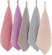 5PCS Hand Towels with Hanging Loops, 10x10 Super Absorbent Soft Small Hand Towels for Kitchen & Bathroom, Machine Washable ＆ Fast Dryin Drying, with Hanging Loops, Small Han