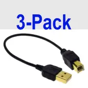 7.6 INCH USB 2.0 Certified 480Mbps Type A to B Male Cable GOLD-PLATED (3-Pack)